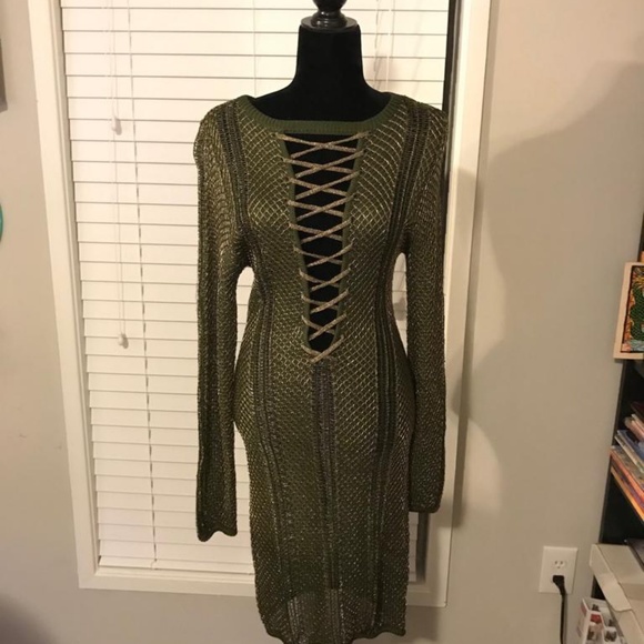 NEW BOOHOO GREEN/GOLD DRESS Size 10 - Picture 5 of 6